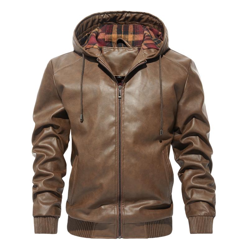 Men's Casual All-match Hooded Leather Jacket 49777250F