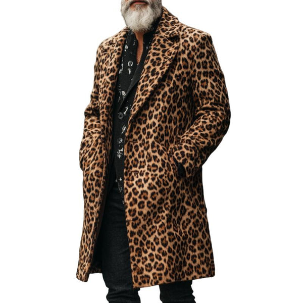 Men's Retro Casual Leopard Print Mid-Length Lapel Coat 71229991TO