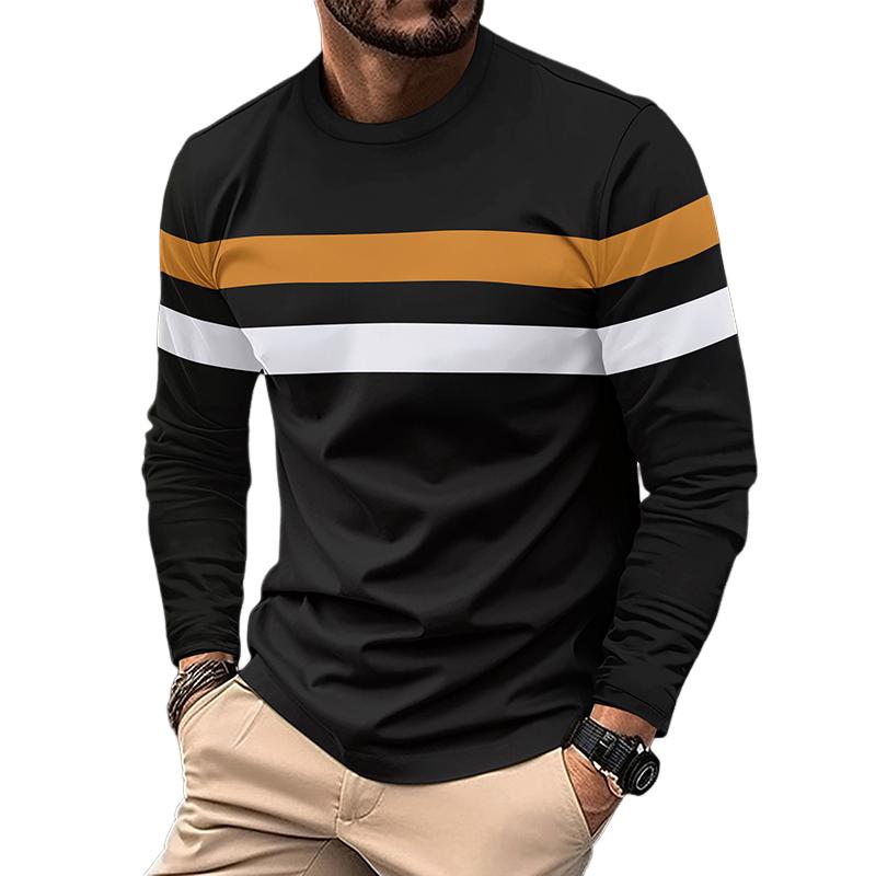 Men's Colorblock Striped Round Neck Long Sleeve Casual T-shirt 16659355Z