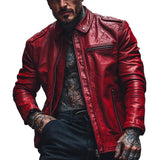 Men's Casual Personalized Lapel Red Leather Jacket 31531310F