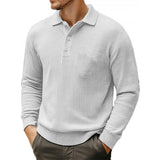 Men's Casual Waffle Loose Lapel Long Sleeve Polo Shirt 98910967M