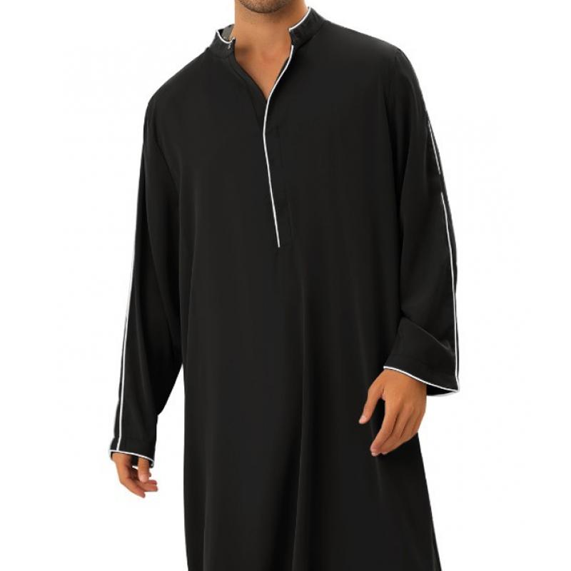 Men's Solid Stand Collar Long Sleeve Loose Robe 03001139Z