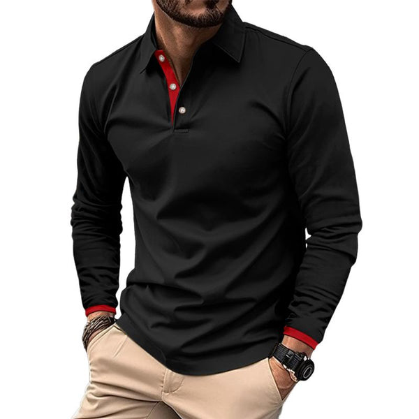 Men's Casual Colorblock Long Sleeve Polo Shirt 46986064Y