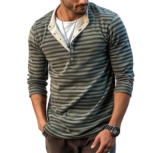 Men's Casual Vintage Striped Henley Neck T-Shirt 01721588TO