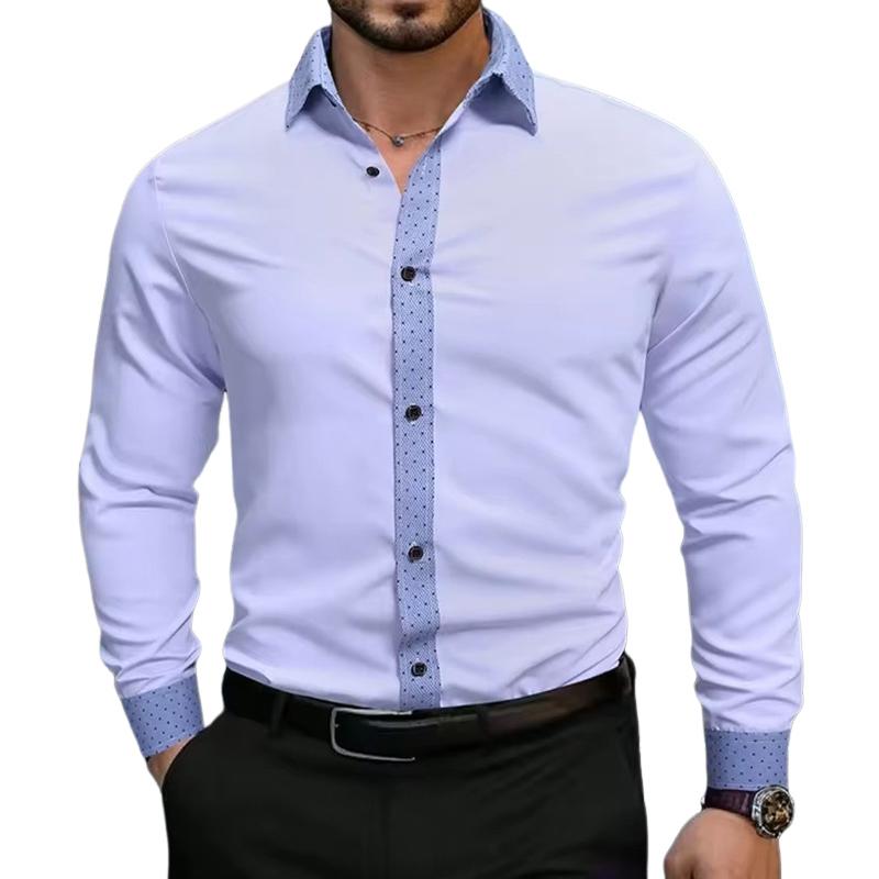 Men's Contrast Color Casual Lapel Long Sleeve Shirt 78820983X