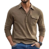 Men's Casual Cotton Blend Lapel Loose Long Sleeve Polo Shirt 04595136M