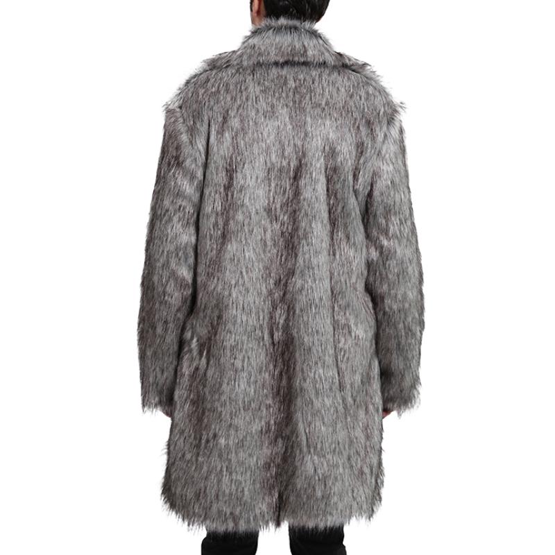 Men's Classic Mid-length Faux Fur Coat with Tailored Collar 85200821F