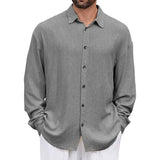 Men's Solid Loose Lapel Long Sleeve Casual Shirt 46144673Z