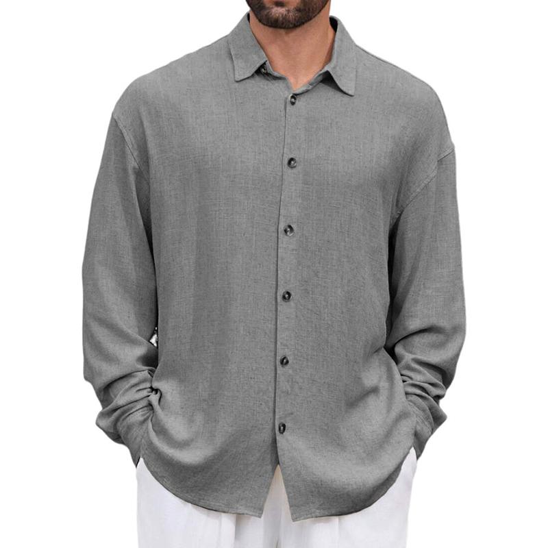 Men's Solid Loose Lapel Long Sleeve Casual Shirt 46144673Z