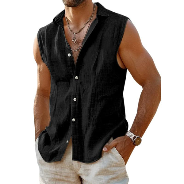 Men's Solid Color Lapel Sleeveless Shirt 30973559Y
