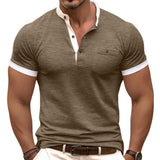 Men's Colorblock Henley Neck Chest Pocket Short Sleeve T-Shirt 89472341Y