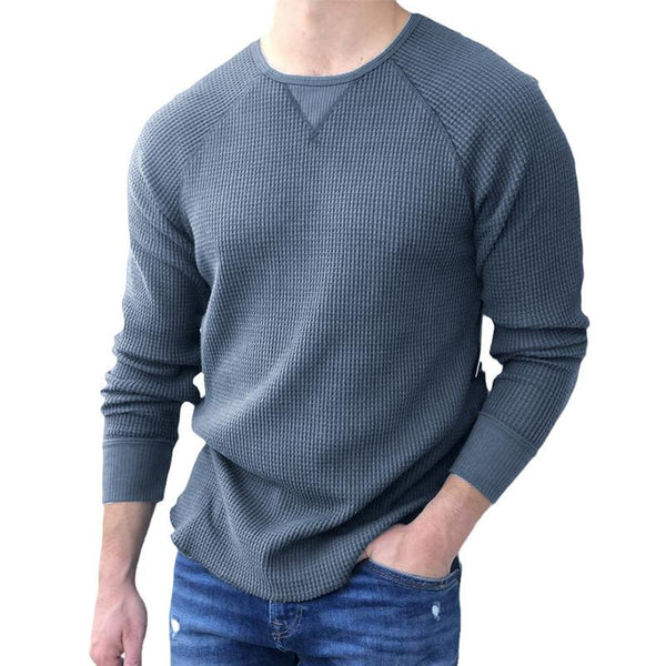 Men's Solid Waffle Round Neck Raglan Sleeve T-shirt 15974185Z