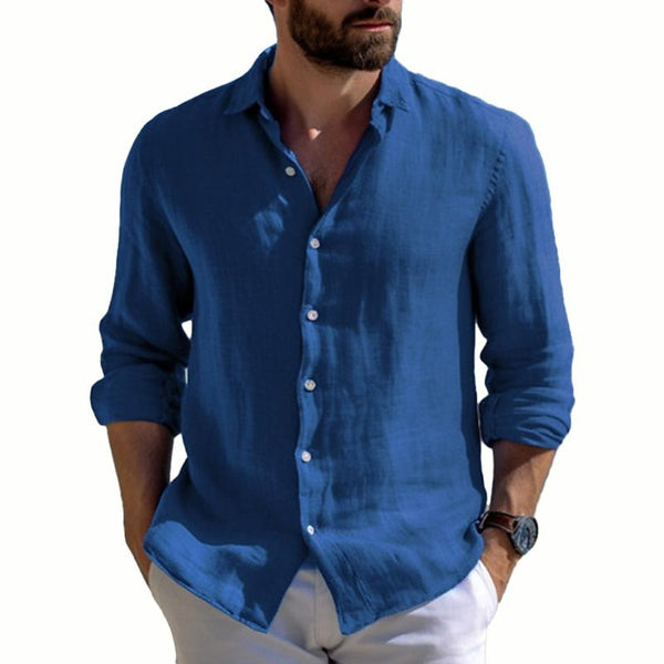 Men's Solid Lapel Long Sleeve Single Breasted Casual Shirt 14963288Z