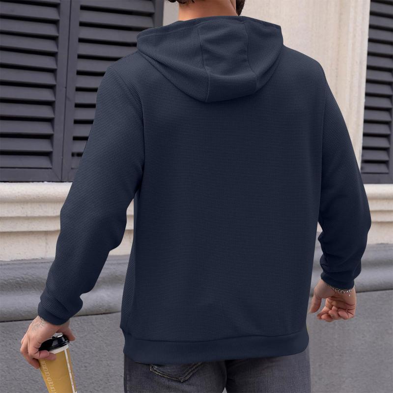 Men's Casual Waffle Solid-Color Hooded Sweatshirt 76616607Y