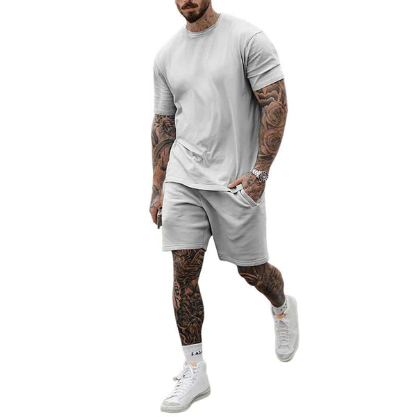 Men's Solid Color Short Sleeve T-Shirt Shorts Set 57534147Y