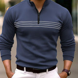 Men's Striped Zip-Up Collar Long Sleeve Polo Shirt 20293590Y