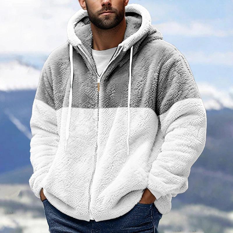 Men's Colorblock Fleece Hooded Zipper Jacket 36836957Z