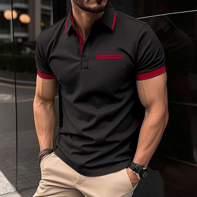 Men's Casual Color Block Lapel Short Sleeve Polo Shirt 08940768M