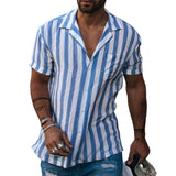 Men's Casual Striped Lapel Short Sleeve Shirt 78353162TO