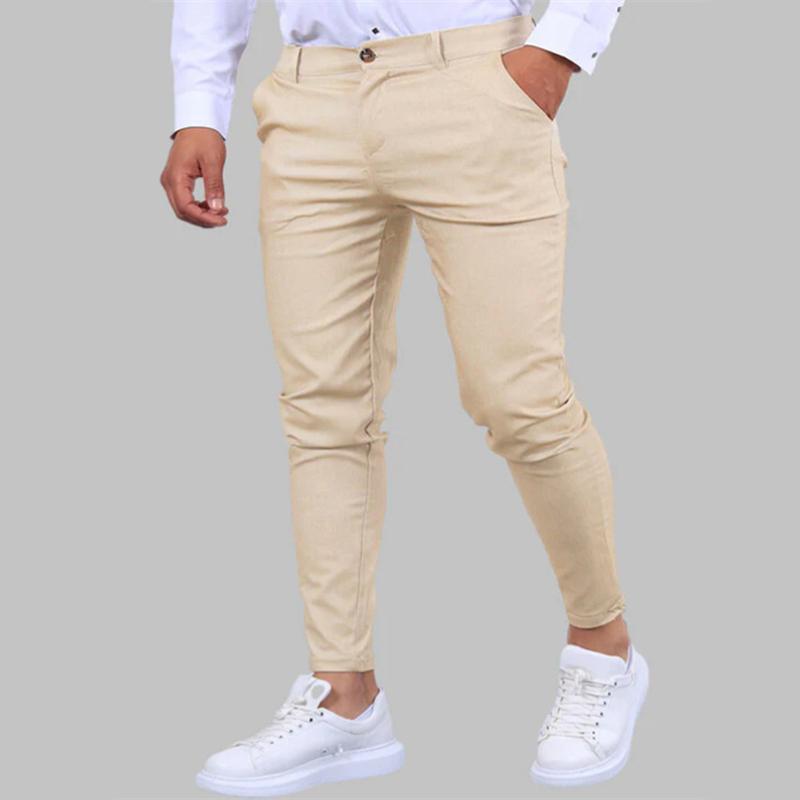 Pantalon décontracté taille moyenne slim de couleur unie pour hommes 78453070Z