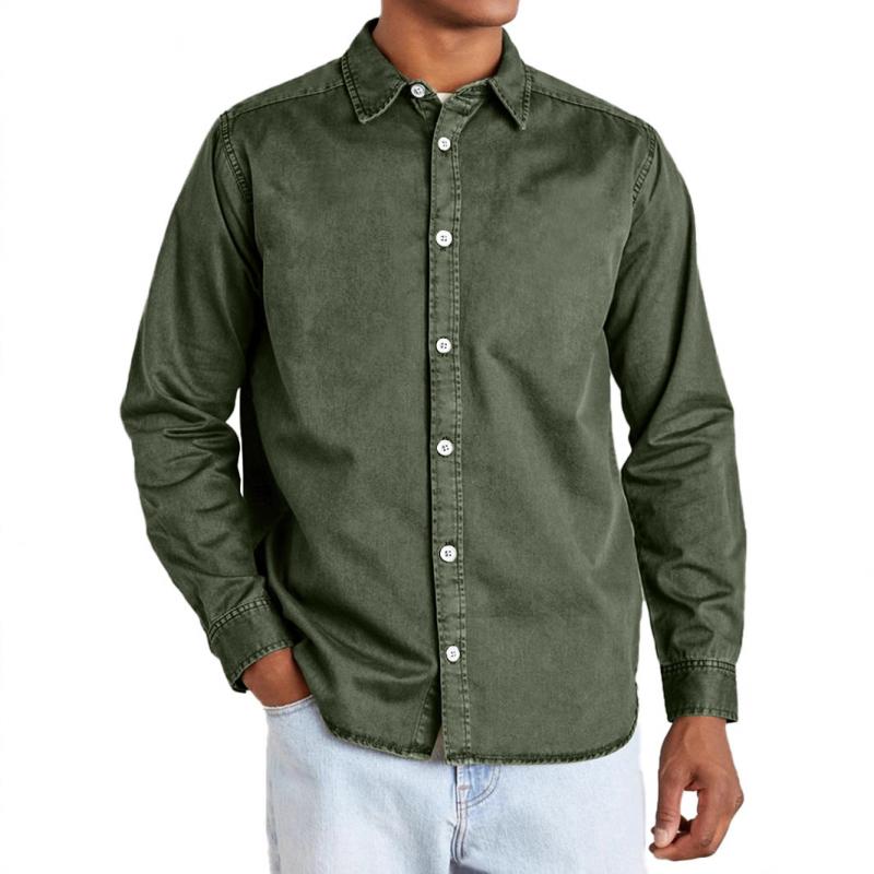 Men's Solid Color Lapel Long Sleeve Casual Shirt 10027268Z