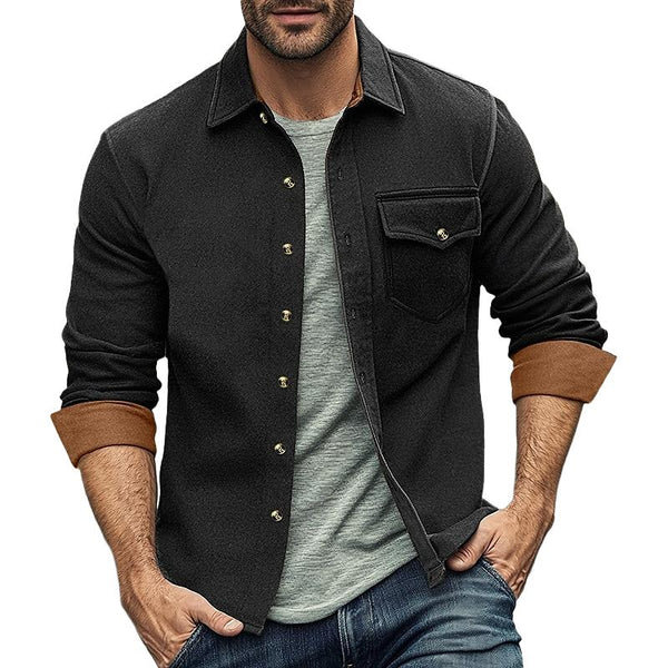 Men's Casual Colorblock Chest Pocket Lapel Long Sleeve Shirt 18908084Y