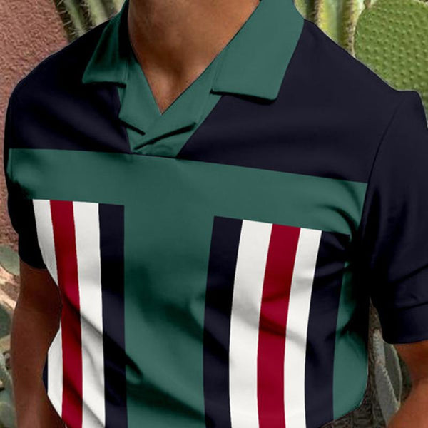 Men's Striped Print Short Sleeve Polo Shirt 17801683Y