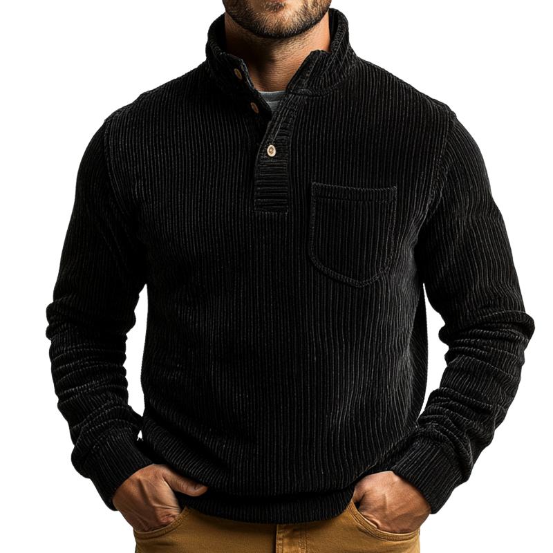 Men's Retro Casual Ribbed Pocket Stand Collar Sweatshirt 12765690TO