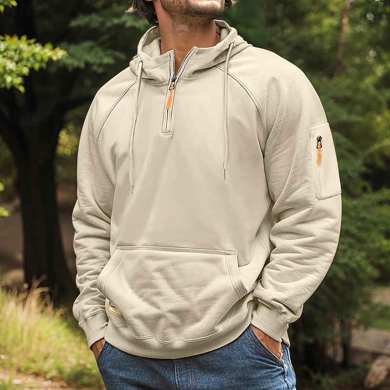 Men's Casual Half-Zip Multi-Pocket Hooded Sweatshirt 73248106Y