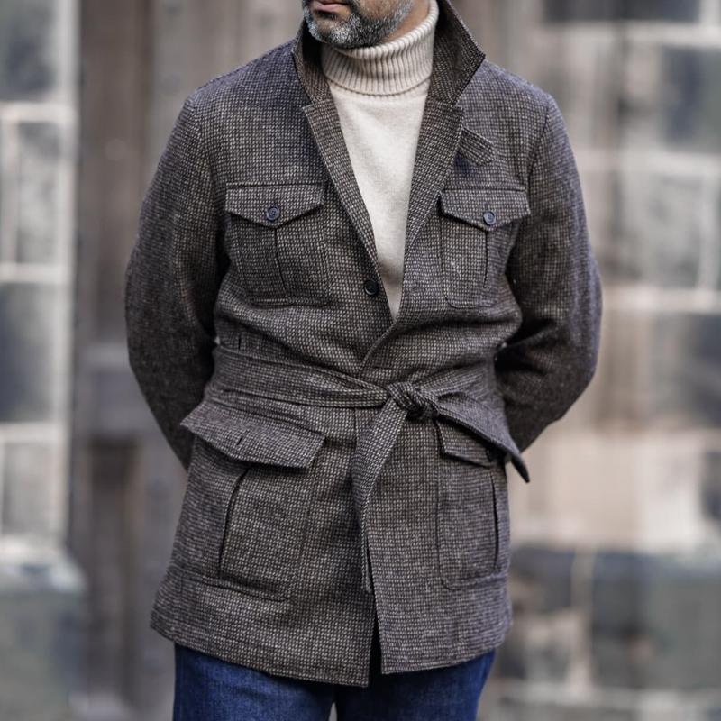 Giacca casual monopetto con cintura multitasche e risvolto a quadri vintage da uomo 87967564Z