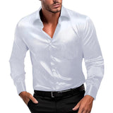 Men's Solid Mercerized Lapel Long Sleeve Casual Shirt 00818476Z