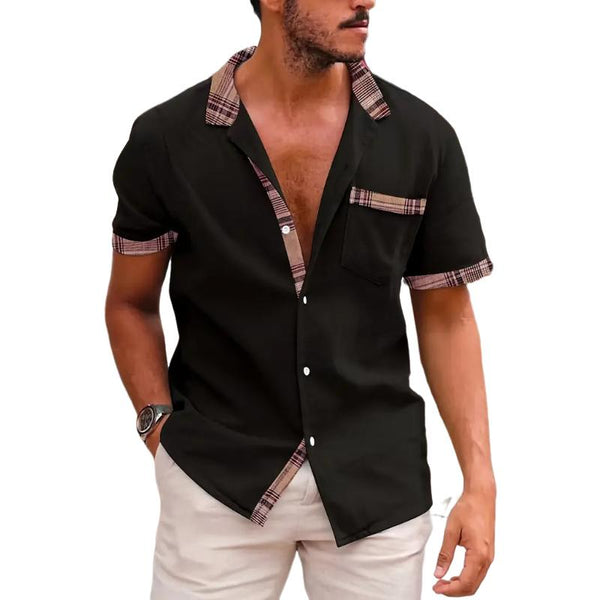 Men's Plaid Pocket Patchwork Short-Sleeved Shirt 99891914Y