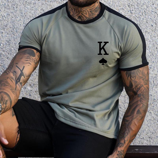 Men's Casual Colorblock Spade K Short-sleeved T-shirt 31942521TO