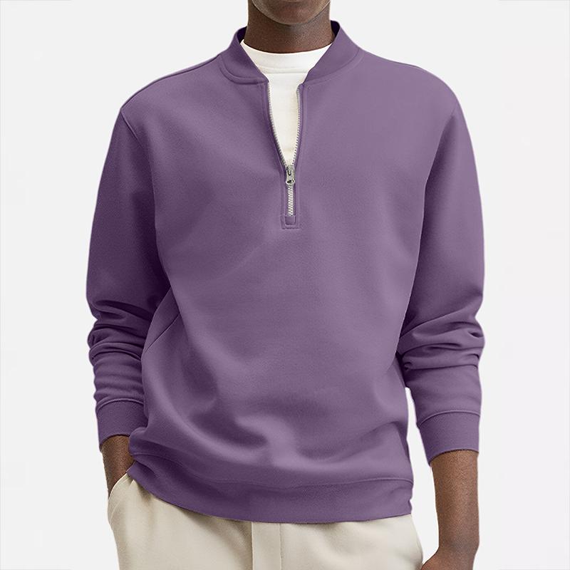 Men's Solid Color Loose Zipper Stand Collar Long Sleeve Casual Sweatshirt 24931941Z