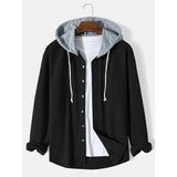 Men's Casual Solid Color Corduroy Hooded Long Sleeve Shirt 04842813Y