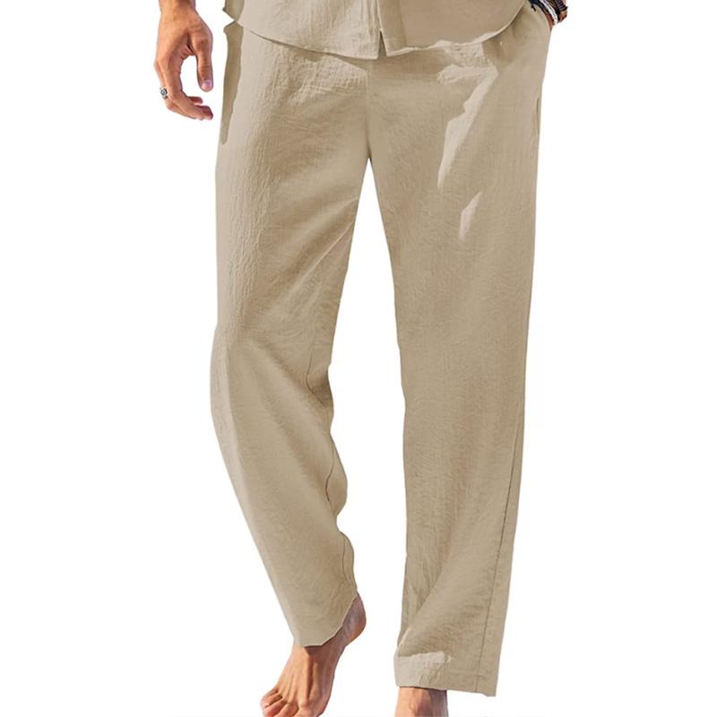 Men's Solid Loose Elastic Waist Cotton Linen Casual Trousers 71059943Z