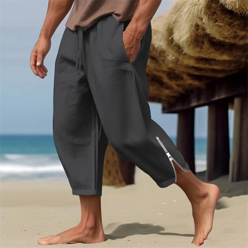 Men's Solid Loose Linen Elastic Waist Casual Pants 34261784Z