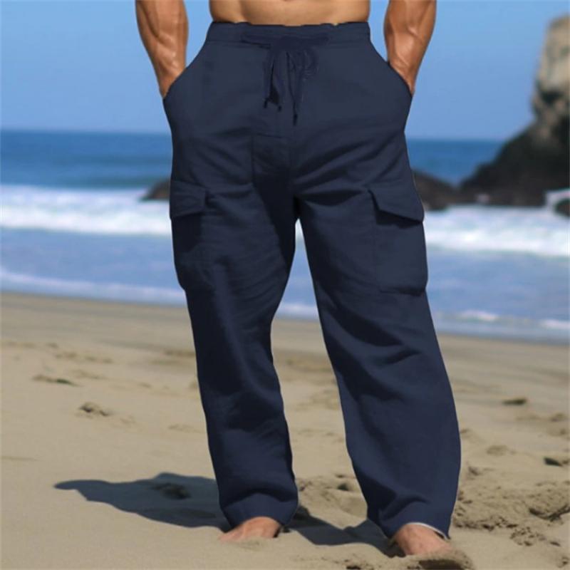 Men's Solid Loose Multi-pocket Elastic Waist Casual Pants 14013824Z