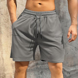 Men's Solid Elastic Waist Straight Loose Sports Shorts 56837204Z