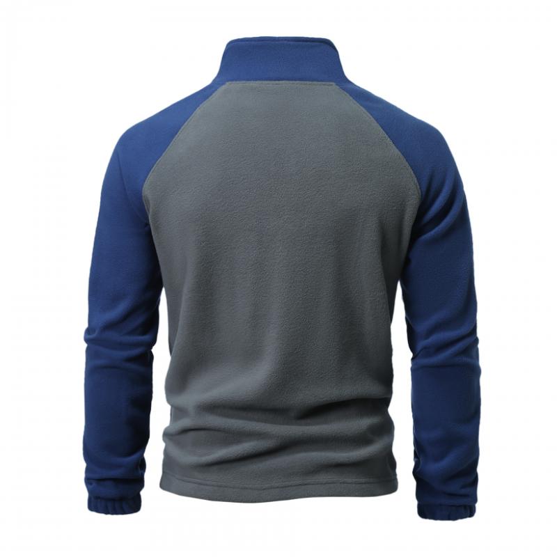 Men's Casual Outdoor Zipper Half Turtleneck Patchwork Fleece Sweatshirt 76829925M