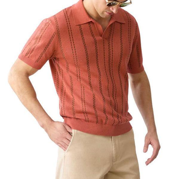 Men's Vintage Jacquard Lapel Short Sleeve Knitted Polo Shirt 33133185M