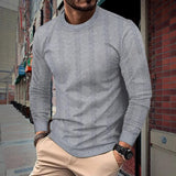 Men's Casual Solid Color Round Neck Jacquard Long Sleeve T-Shirt 58472549M