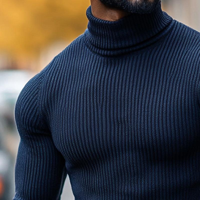 Men's Retro Casual Solid Color Slim Turtleneck Sweater 73903480TO