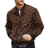 Men's Leopard Stand Collar Long Sleeve Zipper Jacket 00000454Z