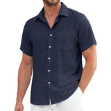 Men's Lapel Pocket Solid Color Short Sleeve Shirt 91974228Y