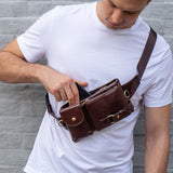 Men's Classic Genuine Leather Waist And Messenger Bag 80298381K