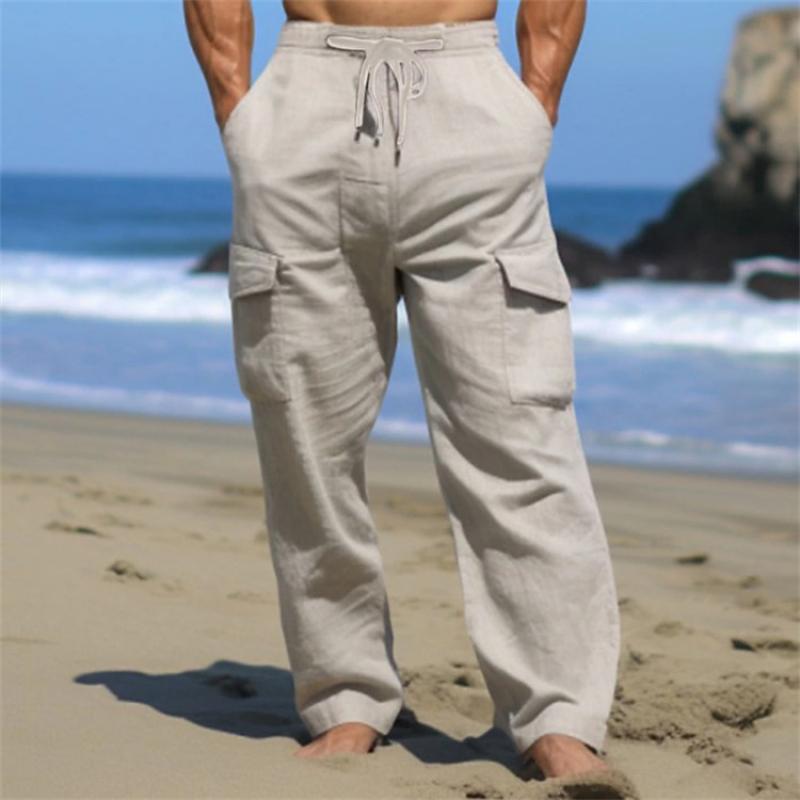 Men's Solid Loose Multi-pocket Elastic Waist Casual Pants 14013824Z