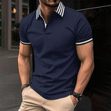 Men's Striped Stitching Lapel Short Sleeve Casual Polo Shirt 40413977Z