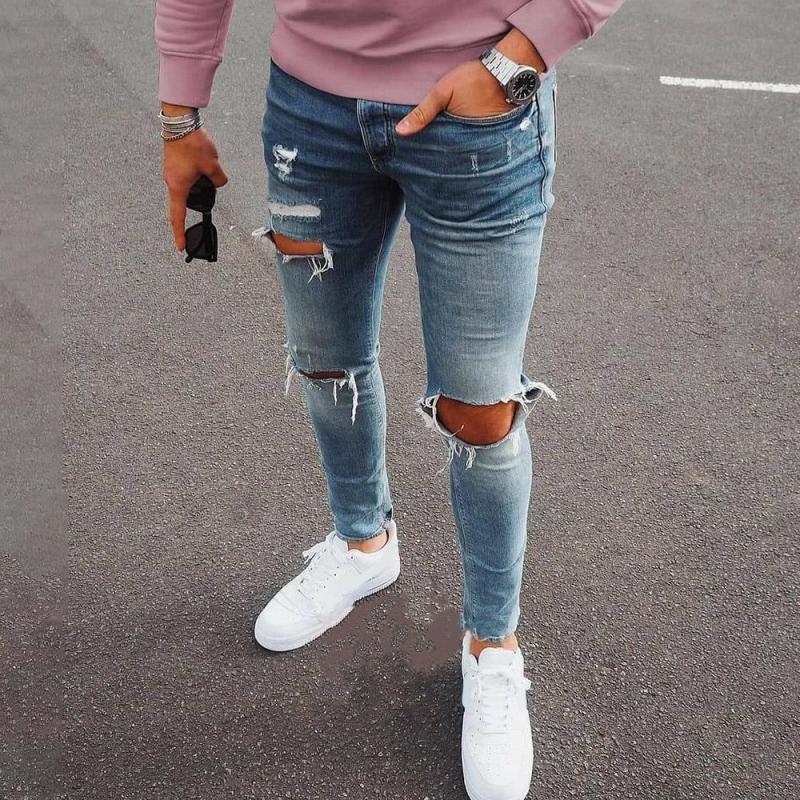 Men's Fashion Distressed Hole Slim Jeans 95799528Z