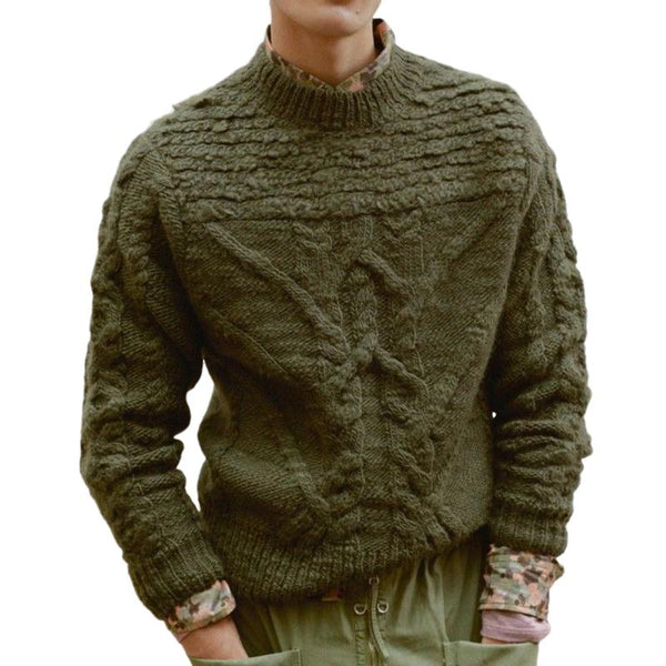 Men's Vintage Army Green Knitted Crew Neck Sweater 36902707U